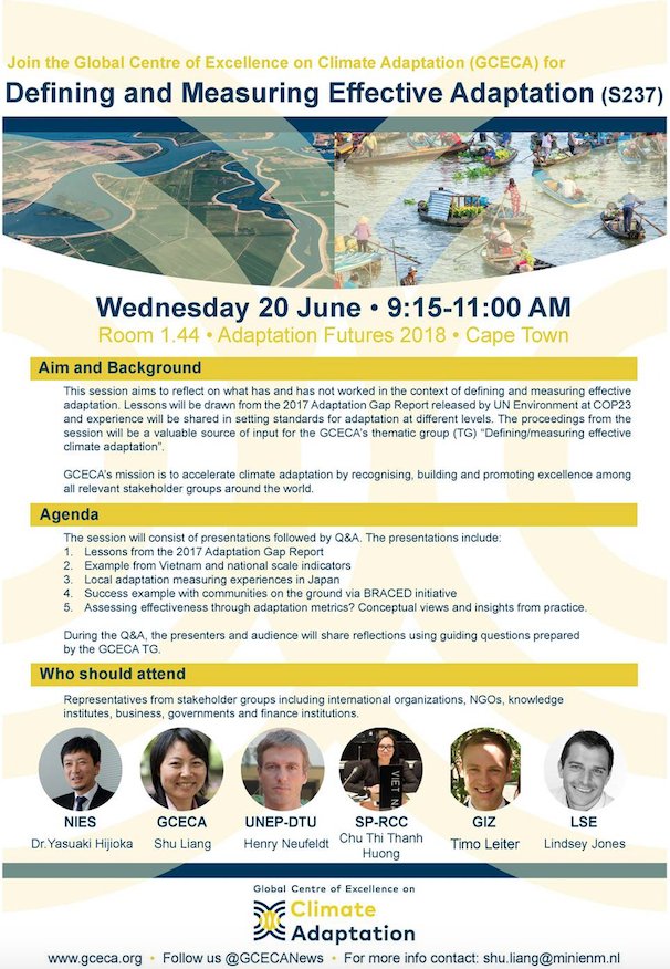 baxcompany's tweet photo. Join this session (S237) of @GCECANews next week during @AdaptFutures on Defining and Measuring #EffectiveAdaptation with Dr. Yasuaki Hijioka, @sebasherk, Henry Neufeldt from @UNEPDTU, Chu Thi Thanh Huong, Timo Leiter from @giz_gmbh and @L_P_Jones https://t.co/jvAPsB3HWH