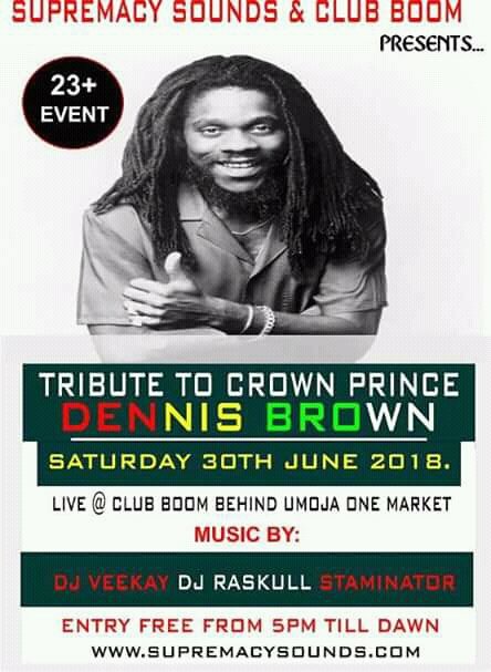 MartoValencia_'s tweet photo. โ
TRIBUTE TO CROWN PRINCE DENNIS BROWNโ
ON SAT 30TH JUNE
DJ VEEKAY||DJ RASKULL||STAMINATOR
#SupremacySound @DjRaskull @STAMINADJ @kiguash https://t.co/U0LQhVEhPT