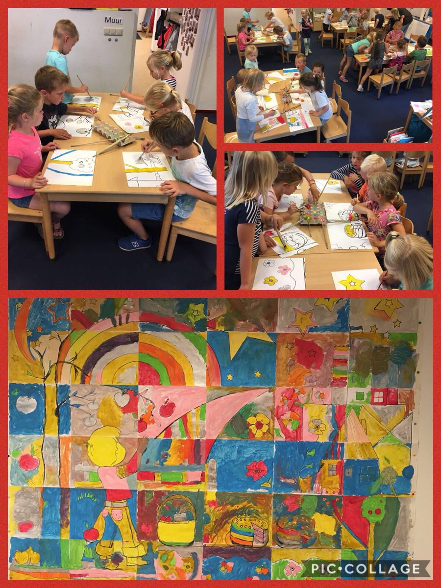 dePolhaar's tweet photo. Kunst in groep 2! Met behulp van Indy’s oma ( Henny Wesselink) hebben de kinderen van groep 2 een mooi schilderij gemaakt. #kleurrijk #kunstenaarsindedop https://t.co/R25nEv4WG9