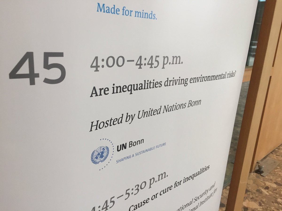 Join us now: Room Berlin at 4PM for our session on #inequalities and #environmental risks at #dw_gmf with our speakers from <a href="/UNUEHS/">UN University - EHS</a> <a href="/UNFCCC/">UN Climate Change</a> <a href="/WHO_Europe_DE/">WHO/Europa DE</a> moderated by UNRICs <a href="/PetitC_unric/">Caroline Petit</a>