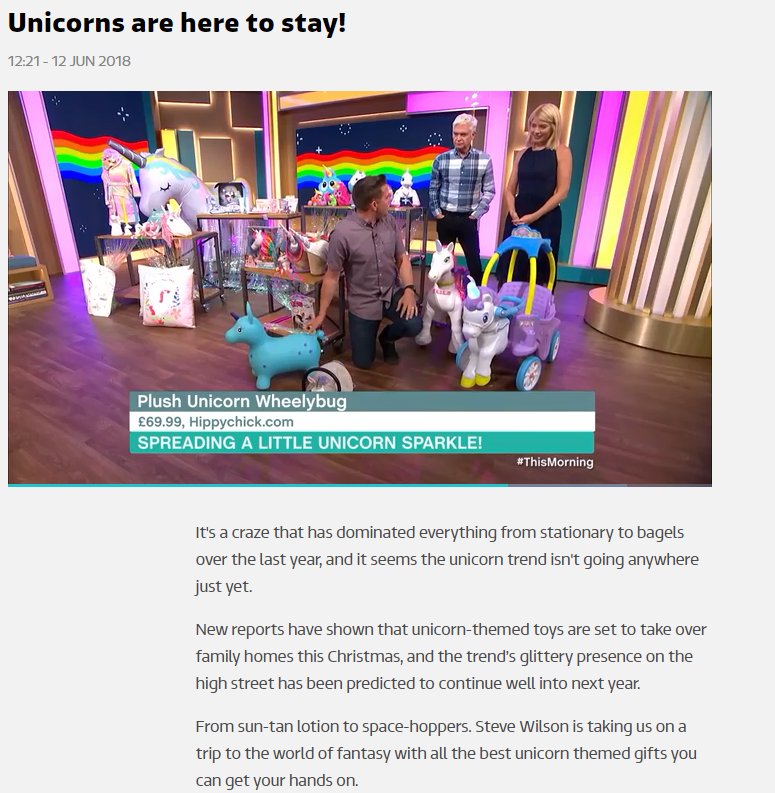 hippychick_com's tweet photo. Unicorns are here to stay! #wheelybugs #unicorns @thismorning @happyhopperz https://t.co/tO8BBSWqOk