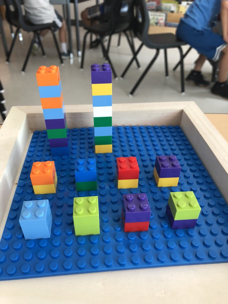 TeachOwl's tweet image. math centre learning - do these 2 groups have an equal number of bricks? How do you know? @LEGO_Group #softentry #MHCTPPS