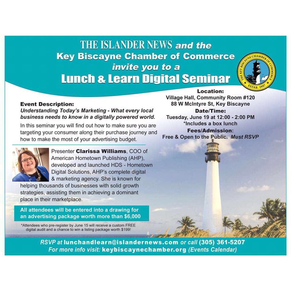 justo_rey's tweet photo. @IslanderNews & @KBChamber invite you to improve your digital marketing effectiveness! Benefit from @Clarissa_W vast digital expertise! #marketingeffectiveness #GrowYourMarketshare #DigitalMarketing #HometownDigitalSolutions #FreeDigitalAudit #AdvertisingAccuracy #keybiscayne https://t.co/IIh7aEZkZp