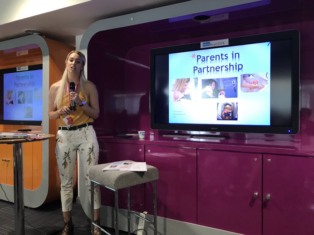HughMcCaughey's tweet photo. Sarah Moore shares her @setrust SQE project "Parents in Partnership" involving parents in the care of their babies in Neonatal Unit. #sqe2018 https://t.co/RqYl00ly7t