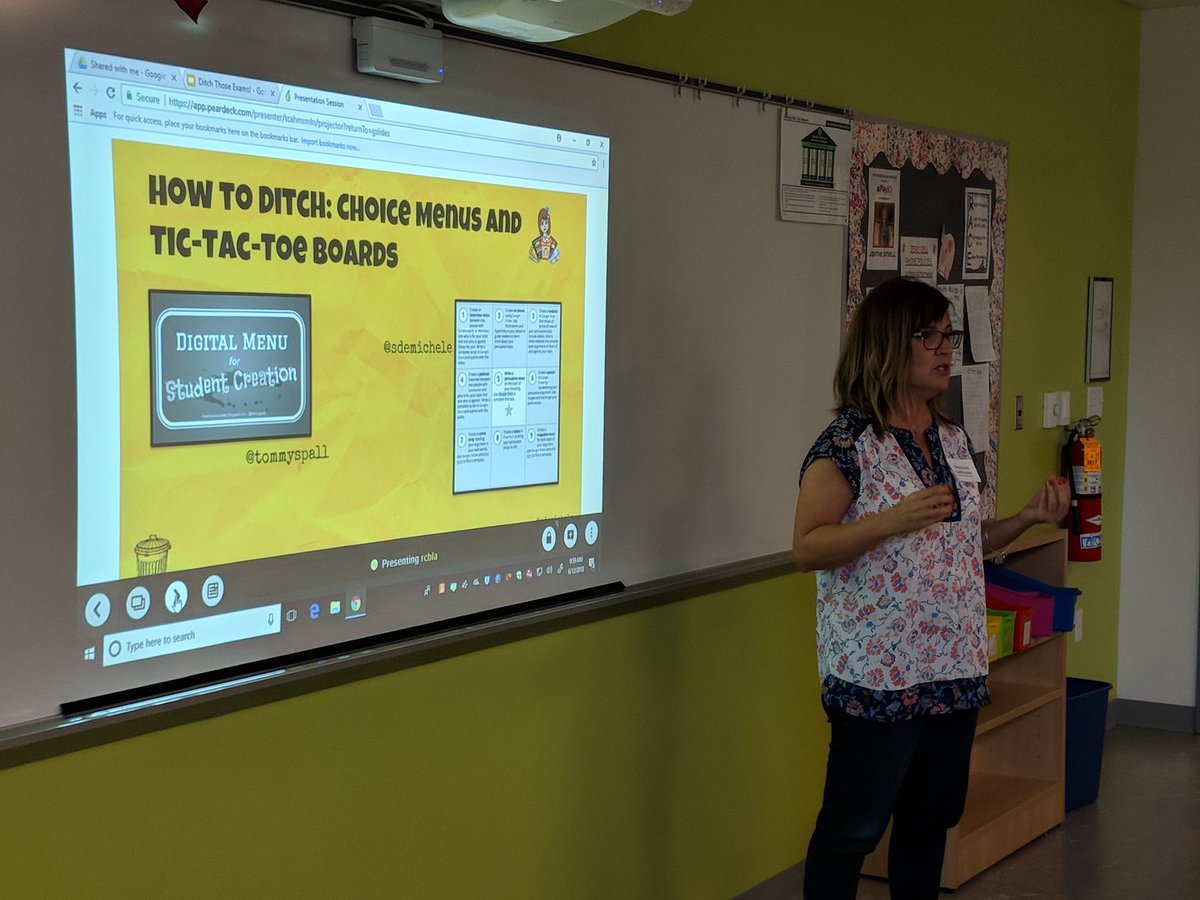 Shout out to <a href="/Tommyspall/">Tom Spall 🍏 #EDU</a> and <a href="/ShakeUpLearning/">Shake Up Learning</a> about using choice boards as a way to ditch traditional exams by <a href="/sdemichele/">Sara DeMichele</a>! #lead18 #ditchbook