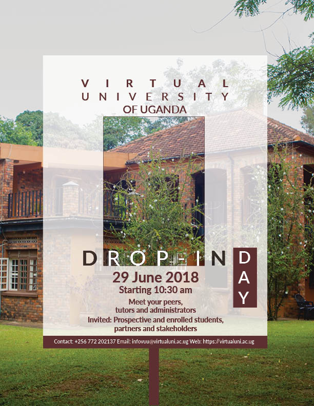 NIU_Uganda's tweet photo. Drop in day coming up. Fri 29 June 2018. Every one is invited. Yes we have a physical location. Meet our tutors and staff and find out more about our programmes. #DropinDay #OpenDay #study #Online @SharzConsults @stanbicug https://t.co/WnFNKcpt47