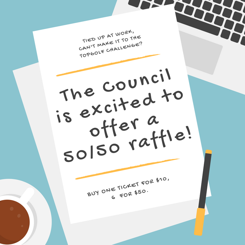 CECatwork's tweet photo. Can't make it to the TopGolf Challenge? You can still participate in the 50/50 Raffle! Winner gets 50%, and the other 50% is donated to the Council. Raffle drawn at end of TopGolf.

Purchase one ticket: https://t.co/v5EqQbhRcr
Purchase six tickets: https://t.co/MfBAwHr4RV https://t.co/UvTklw5ok6