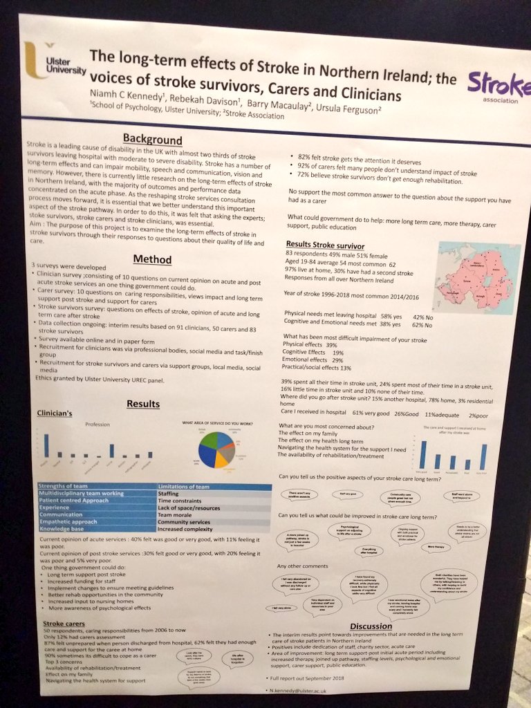 ShamimQuadir's tweet photo. Was really pleased to see this poster from @dr_niamh @UlsterUni, and Barry Macaulay and Ursula Ferguson from @TheStrokeAssoc #nisc18 @nimastStroke @UKStrokeForum #workingtogether https://t.co/WWWNe04UmQ