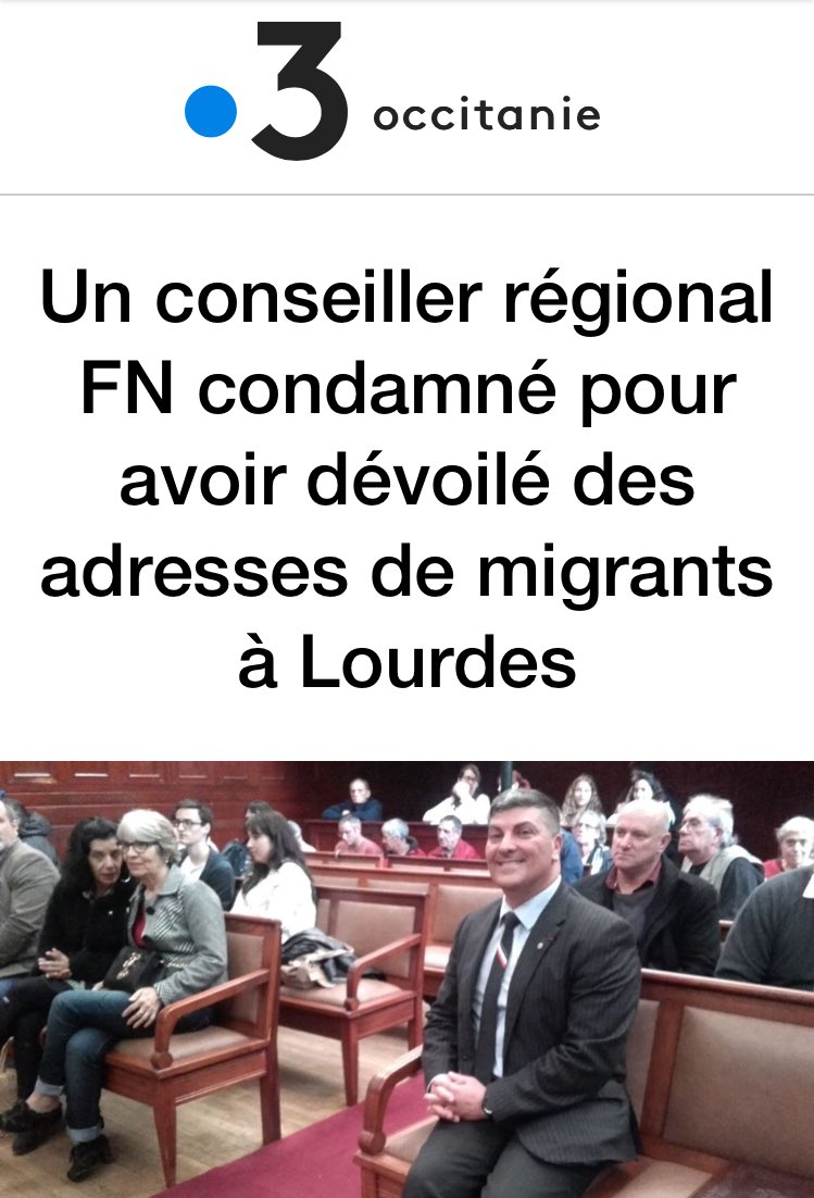 MarcGral's tweet photo. Le conseiller régional #FN/#RN qui avait posté les adresses de migrants sur le site Facebook du parti vient d’être condamné.
Les sympathisants locaux avaient trouvé une utilité à ces infos :
« Flinguer ces fils de putes ».
�� https://t.co/2VXWdZ2mBr
👉 https://t.co/G753uxuG1E https://t.co/WQCWenbkuI