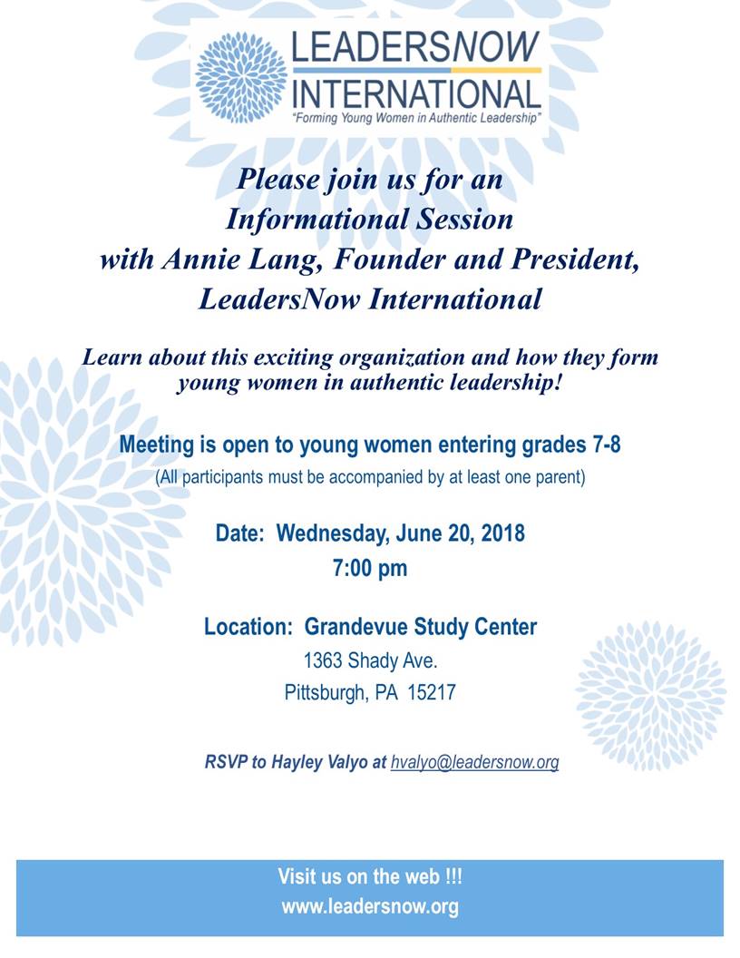 LeadersNowInt's tweet photo. Please join us for an Informational Session at Grandvue Study Center with Annie Lang, Founder and President of LNI https://t.co/MQTp6nlVyZ