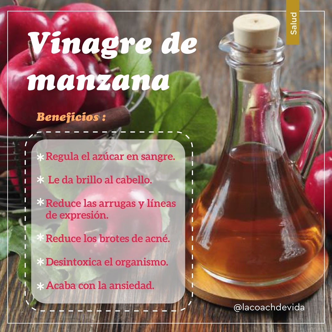 Beneficios del vinagre de 🍎 
🔸️Bebé un cucharadita diluido en un vaso de agua🔸️