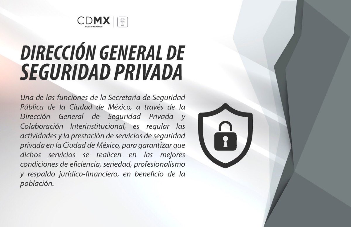 hiramalmeidae's tweet photo. Una de las funciones de la Secretaría de Seguridad Pública de la Ciudad de México, a través de la Dirección General de Seguridad Privada y Colaboración Interinstitucional, es regular las actividades y la prestación de servicios de seguridad privada en la Ciudad de México. https://t.co/a2D5mpr1fh