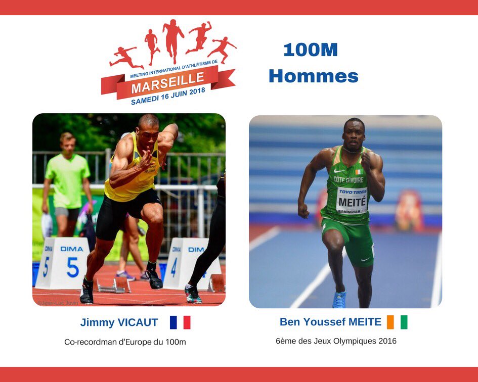 SCOMarseille's tweet photo. Le 100m masculin du @MarsMeeting s'annonce explosif. Au départ, 4 hommes détenteurs d'un RP sous les 10 secondes, le sociétaire de la SCO @vicautjimmy, l'ivoirien @MeiteBenYoussef, le britannique @Chijindu_Ujah et le sud-africain @SimonMagakwe. 
🎟https://t.co/XZzoPNOnHn https://t.co/HkMC11z3tO