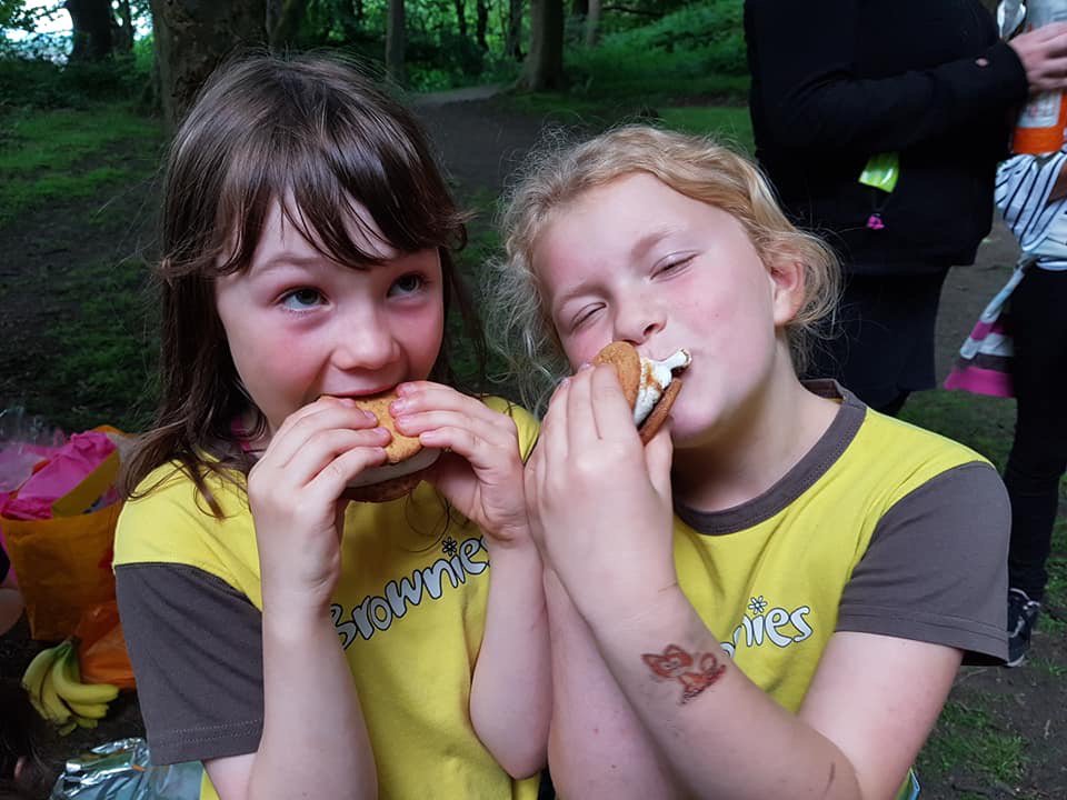 Tonight 202B Brownies had fun in the woods for the last week of brownies with our annual sausage sizzle which we managed to start with just flint and steel 😀 #Sausage rolls #chocolateandmarshamallowbananas #smores