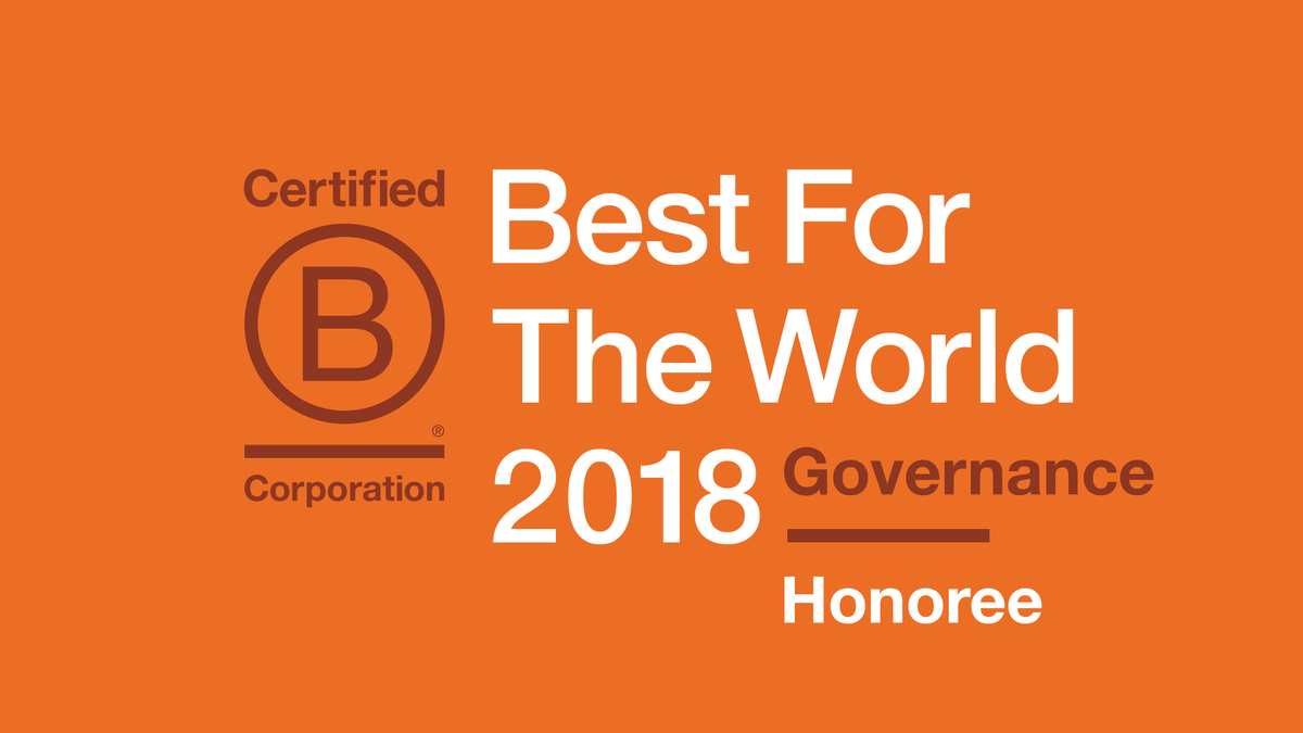 Proud to be among the #bestfortheworld18 honoreers in governance. Congrats to all, esp. our neighbors @NewLeafPaper @RSFSocFinance  @sonencapital @sustainable_law @svtgroup @WorldCentric #yerdle @adamwerbach #BtheChange