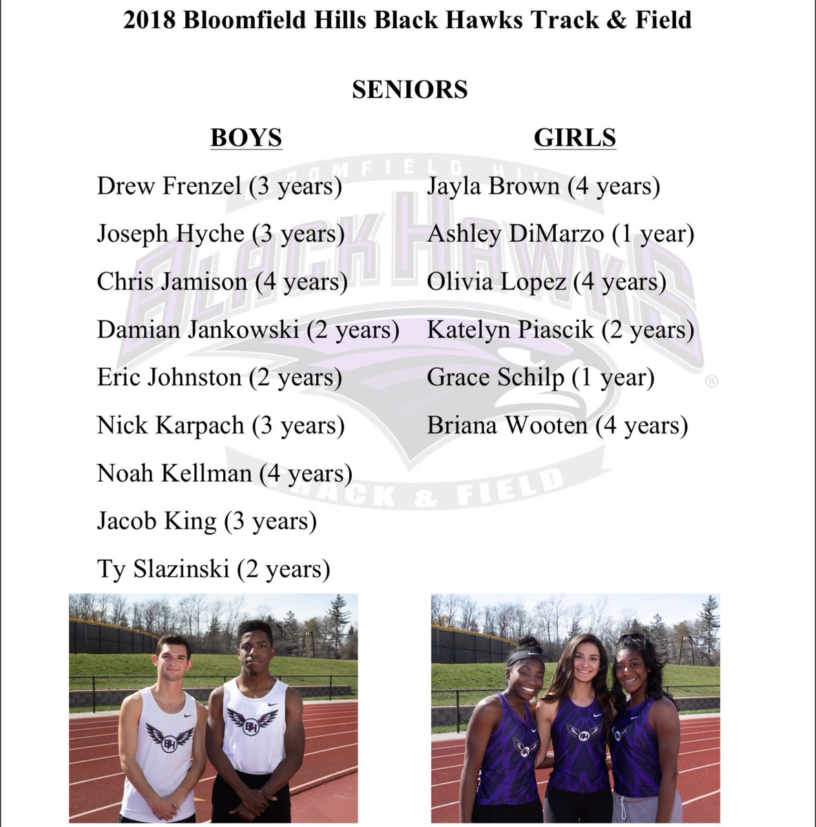 Wishing the class of 2018 BHHS seniors the best as they start a new chapter in their life’s. A special thanks to the five seniors who made a four year commitment!!!
<a href="/bhschools/">Bloomfield Hills Schools</a> <a href="/BHBlackHawks/">BH Black Hawks</a> @BHHSBlackHawks <a href="/PaulPkolin/">PKSports</a>