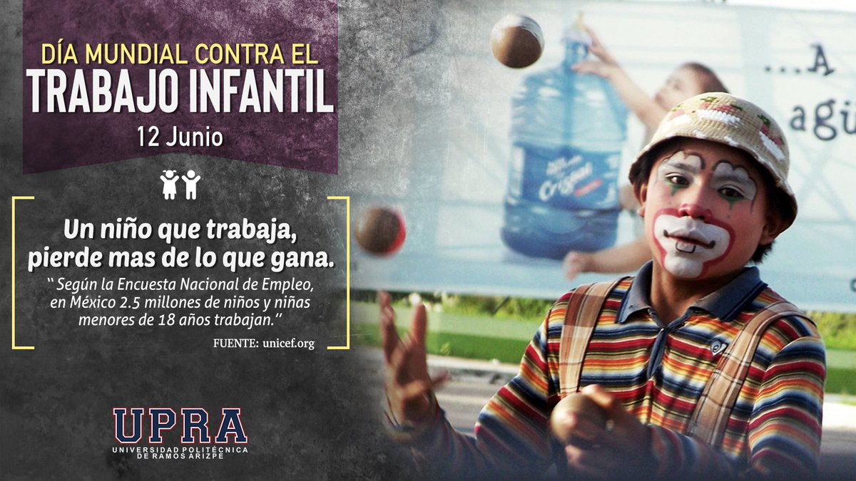 Día Mundial contra el trabajo infantil.
 #UPRA
 #niñosestudiandonotrabajando
 #UniversidadSustentable