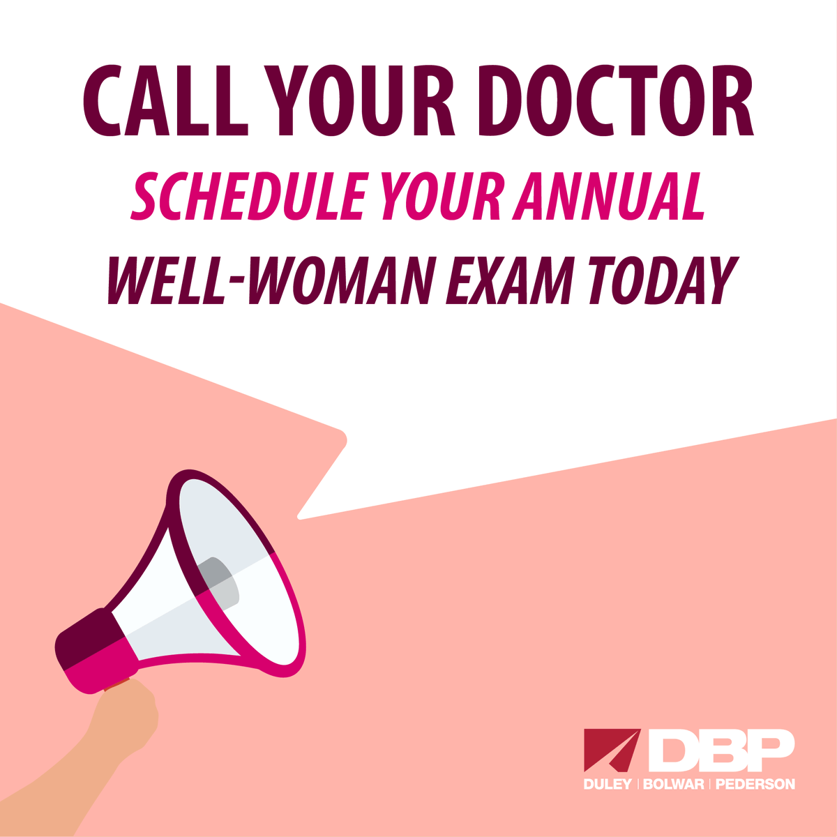 DBPbenefits's tweet photo. Today is #CallYourDoctorDay so we encourage you to schedule your annual well-woman exam! #preventativecare https://t.co/RnCGBINhPS