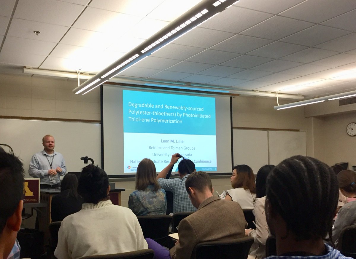 McNeilGroup's tweet image. Excited to hear about sustainable polymers from Leon Lillie from @ReinekeGroup and @TolmanLab in the student talk section of #ngrpc18