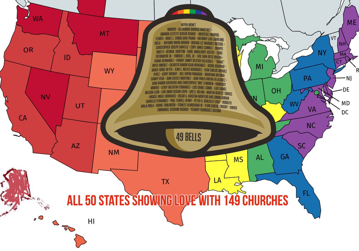 The bells are ringing!🔔  
149 churches in all 50 states are ringing their bells 49 times  to honor those lost two years ago in the Pulse tragedy. 
#ActLoveGive #49Bells