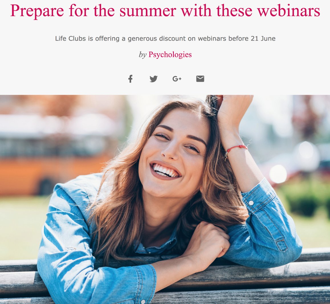 LifeClubs's tweet photo. Read all about our new #prepareforsummer webinars in @PsychologiesMag includes 6 webinars and mini guides from @LifeClubs and 6 #recipes from @janelovett all for the #discounted price of only£60.00 #mentalwellbeing #loveyourself https://t.co/dptgRq6iIP