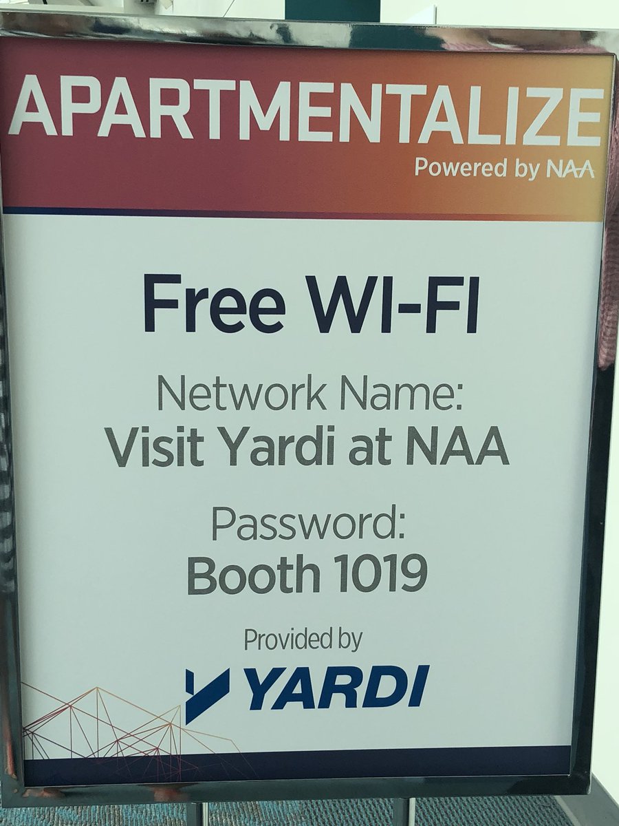 SmartChickMegan's tweet photo. If you are looking for #wifi @NAAhq #Apartmentalize conference. #thanks Yardi https://t.co/a6H24VVINg