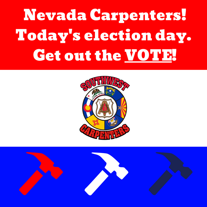WSCarpenters's tweet image. Hey Carpenters! It's June 12th which means today is the day our #SinCityCarpenters make their voices heard. #hammerthevote #nvleg #sisolak #YourVoteYourVoice #SWCarpenters #StandingUnited