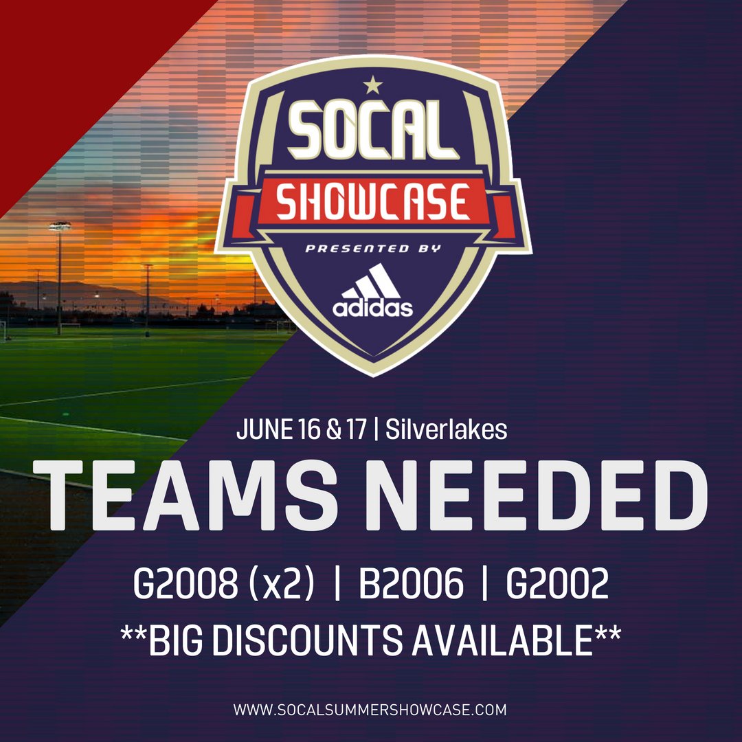 SocalshowcaseLA's tweet photo. Looking for a few teams to compete this weekend at Silverlakes in #SSS2018 at BIG Discount. G08 | B06 | G02. Contact info@socalsummershowcase.com for INFO.
https://t.co/9IrUfPZu0N
#Showcase #morethanagame #nextlevel https://t.co/ngGBOPjeuv