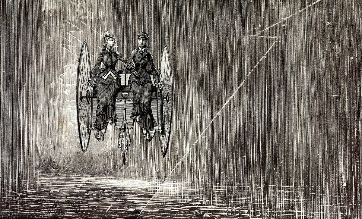 Two Young Girls Promenade Across the Sky, 1929. One of many beautiful surrealist collages by Max Ernst. 
He said: "Collage is a supersensitive &amp; scrupulously accurate instrument, like a seismograph which is able to record the exact amount of the possibility of human happiness."