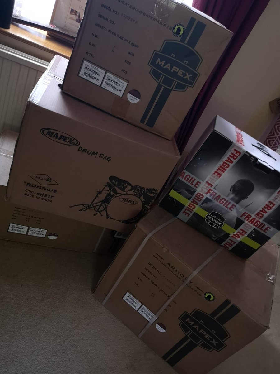 IWTJ_'s tweet photo. Al's new kit has arrived! 👍😀👍
The band get a preview of it unboxed this week and It gets its maiden outing on Friday at #TheDukeNeath.
Apparently it makes him 10% sexier🤔
We'll let you decide!
#IWTJ @MapexDrums #LiveMusic #Neath #Gigs @DWTSuk https://t.co/xwyFCaopna