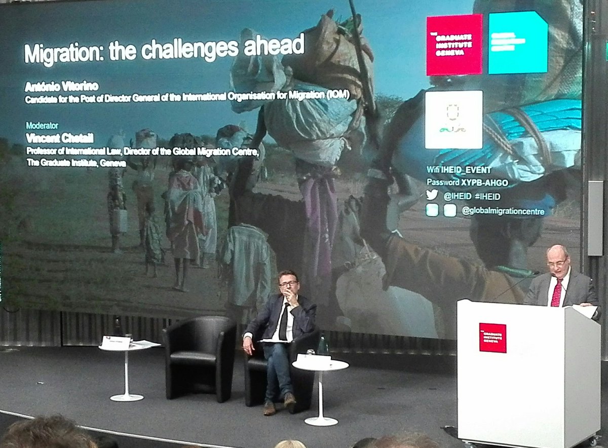 Vasili16's tweet photo. @IHEID @UNmigration @Portugal_UN #Migration: the challenges ahead
#values #GlobalCompacts #HumanRights #IHEID #integration #dialogue #Geneva
#Migrants = #scapegoats
#Fears #EULesvos
#refugeecodeweek https://t.co/XhwxoG5dxH