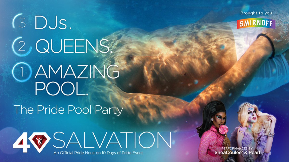 queerfulness's tweet photo. The hottest pool party of the summer. With @pearliaison &amp; @SheaCoulee from @RuPaulDragRace_ ! Get your ticket today for just $20. ($25 at the door) VIP cabanas &amp; tables available through @CleHouston 

#PoolParty #dragrace #10daysofPride https://t.co/NslkxKD4Wn