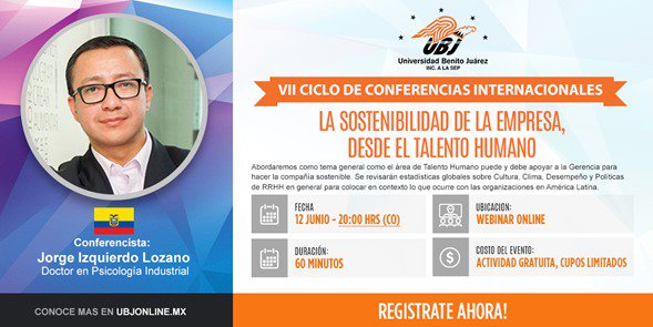 Prestro_ec's tweet photo. Te invitamos a participar en la conferencia “ La Sostenibilidad de la Empresa desde el Talento Humano” , en el marco del VII Ciclo de Conferencias Internacionales, de la Universidad Benito Juárez de México, hoy a las 20:00.
https://t.co/G9sxWqakBx #RRHH https://t.co/iJWC3VwXLD