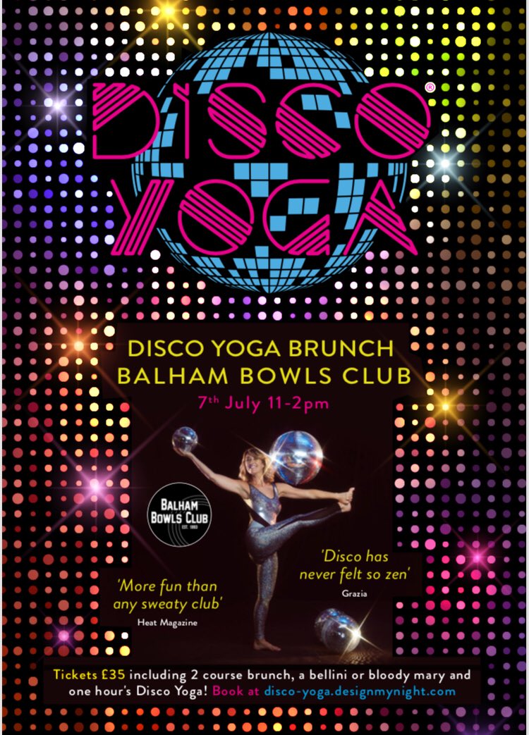 discoyogauk's tweet photo. Brunch Baby Brunch! Can’t wait to party like it’s 1979 @balhambowls 7 July 🕺🏾💃🕺🏾Lets get fizzical with a #bellini &amp; our Jackson 5 a Day with a groovy 2 course brunch! Tix @DesignMyNight #brunch #discoyoga #yoga #balham https://t.co/dv6Ltr2Qfm