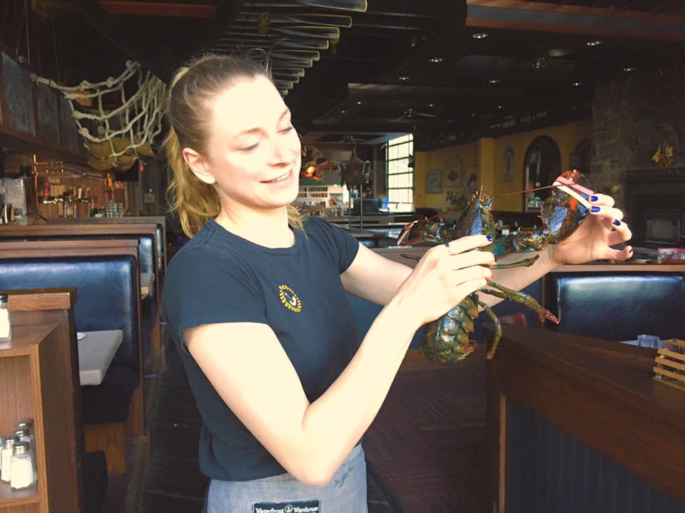 Kara posing with a lobster fresh from the tank! #summerseason #lobstertrail