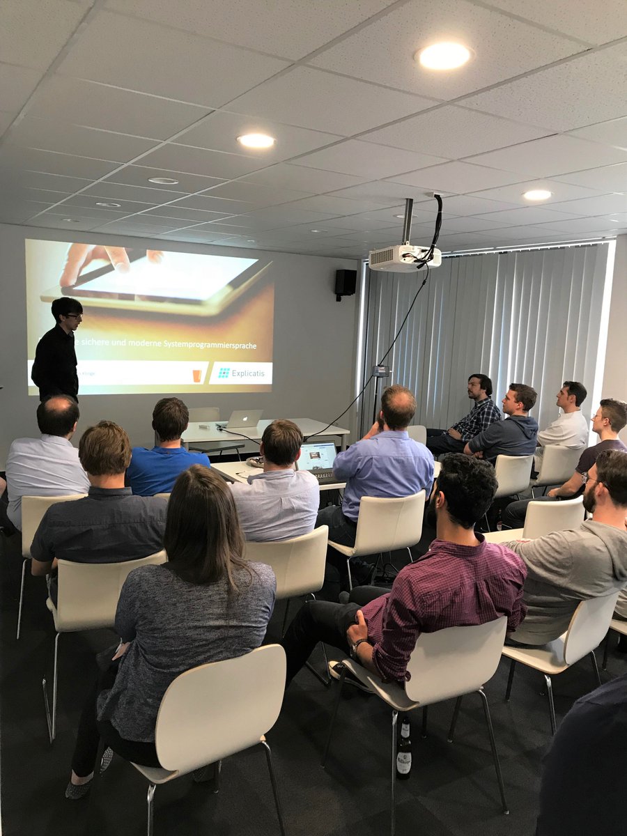 Explicatis's tweet photo. Großes Interesse beim Wissensdurst@Explicatis 
Simon stellt uns #Rust vor

#explicatis #wissensdurst #explicaner #ITjobs #ITteam #Rust #softwaredevelopment #cgn #köllefornia #joinus #ITunternehmen #kölnergram #ITjobsNRW #jobsinköln #javajobs #phpjobs #softwareentwicklung https://t.co/UD0PzN7oE7