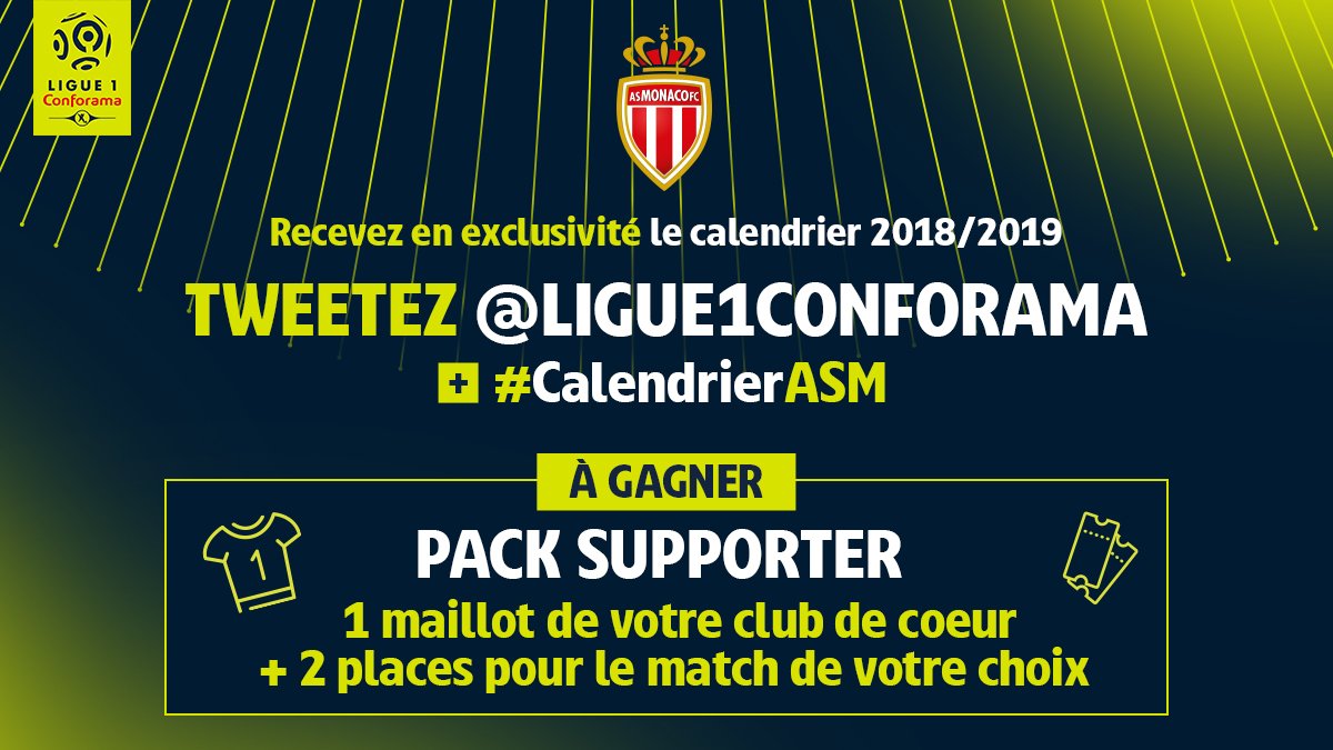 Ligue1's tweet photo. 🚨 Supporters de l'@AS_Monaco 🇲🇨, dernières heures pour recevoir le calendrier de votre club préféré 🗓️ !
Tweetez " @Ligue1Conforama ➕ #CalendrierASM " et regardez vos notifications 😉 ! https://t.co/4bhJMtm9Oc