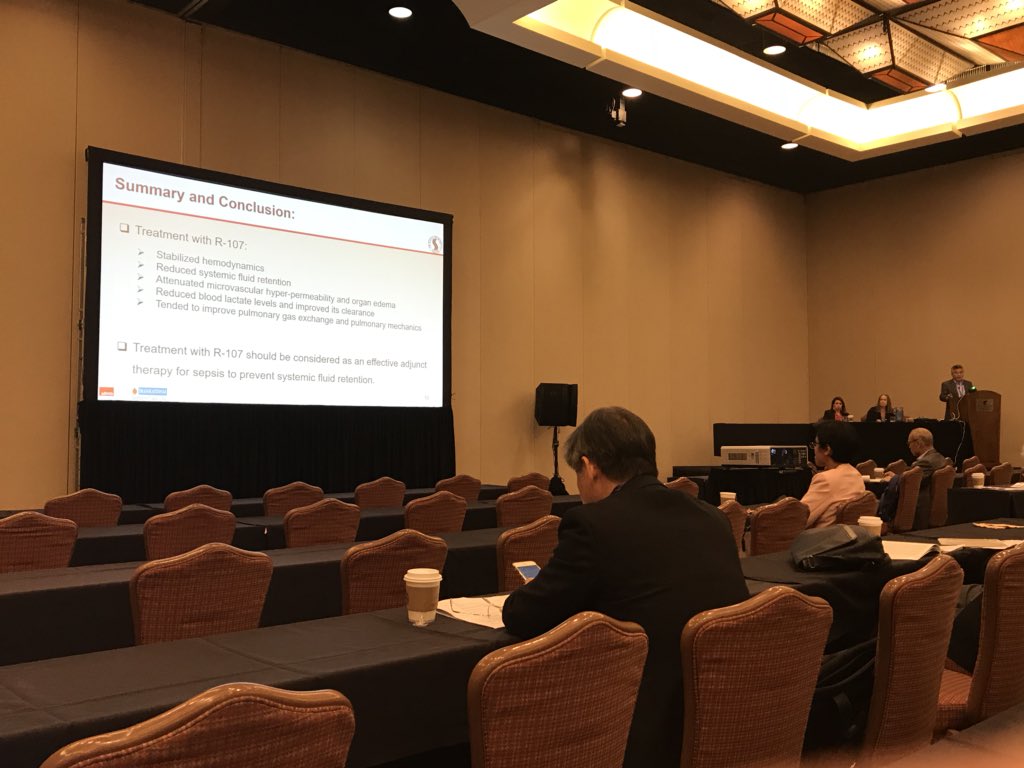 bioblastgeek's tweet photo. Dr Enke of @utmbhealth presenting data at #Shock2018 on the beneficial impact of the antioxidant R-107 on fluid balance and acidosis in septic shock @ShockSociety @utmbnews https://t.co/o7AtfIGfEb