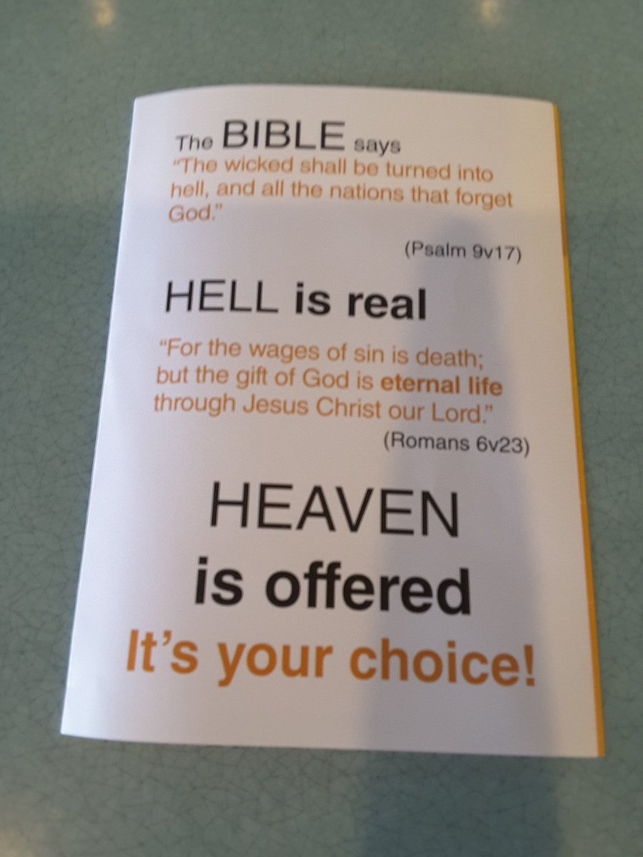 hookstonecol's tweet photo. Had this awful piece of "literature" put through letterbox today. Some people may well be frightened by this disgraceful nonsense. Completely irresponsible. I'll be taking it up with these people that's for sure.#godisnotlove #godisimaginary https://t.co/I9M4p2cWwW