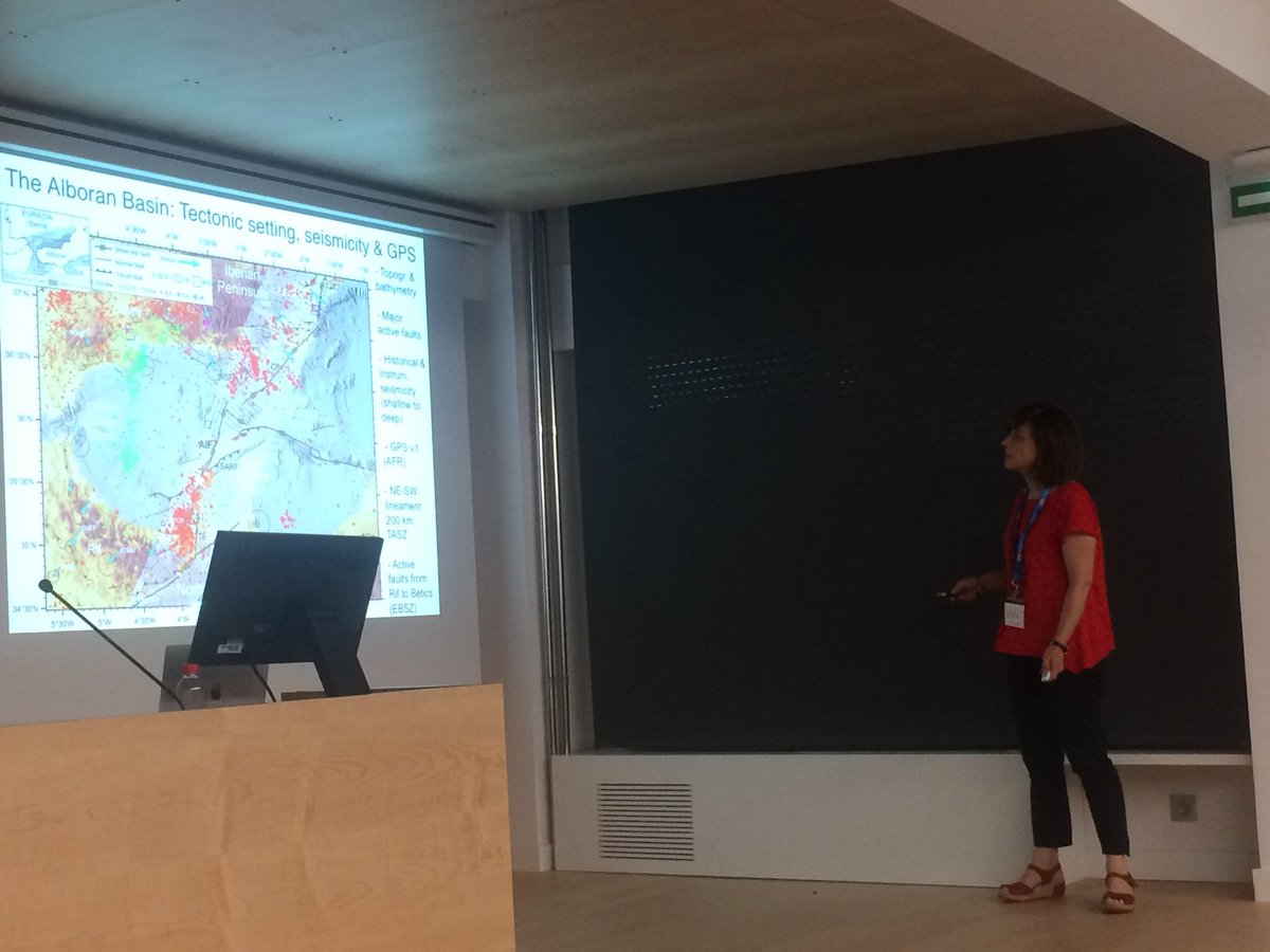 GeolMarSGE's tweet photo. Eulalia Gràcia @ICMCSIC ha completado los trabajos sobre la Cuenca del #MarDeAlboran con nuevos datos sobre las estructuras tectónicas cuaternarias #iberfault 2018 @UA_Universitat @IGME1849 @gemar_ieo @CienciasMarUA @campusdelmar https://t.co/GIjVsZkVWw