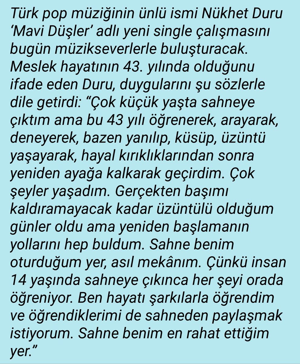 🌒Gecenin İçinden'de 24.00 sonrası stüdyo konuğumuz 🎧 Türk Pop Müziği için belki de en önemli isimlerden birisi, belki de en önemlisi, Nükhet Duru.

🗓 12 Haziran 2018 #Salı
⌚ 23.15
📻 <a href="/TRTRadyo1/">TRT Radyo 1</a>
 📌#istanbulradyosu
Online dinlemek için
radyo.trt.net.tr/Kanal/1/radyo-…
<a href="/NukhetDuru/">Nükhet Duru</a>