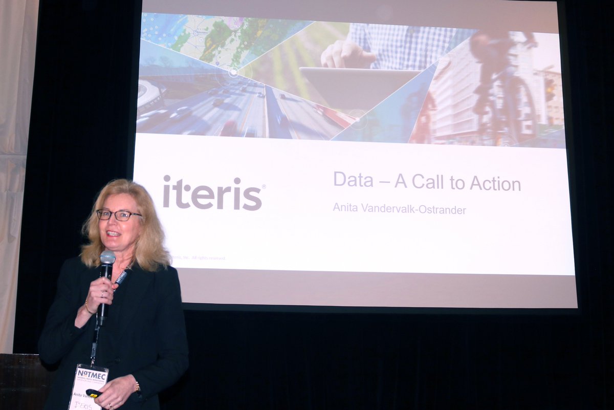 Iteris's tweet photo. Anita Vandervalk spoke to data leaders at #NaTMEC yesterday about how the industry can leverage data to predict and prescribe transportation impacts and solutions. For more about Iteris' data platform, visit Booth #1 for live demonstrations of iPeMS, Iteris SPM and VantageLive!. https://t.co/Ud9CTo43Fg