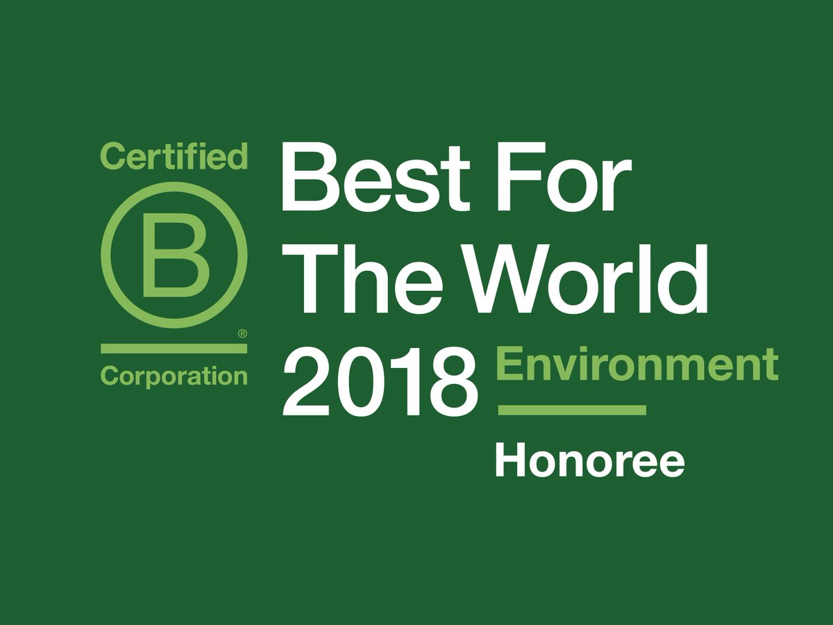We’ve been named a @BCorporation that does the most good for our environment! See
the rest of the list: ctt.ac/59dau+ #bestfortheworld18 #BCorp