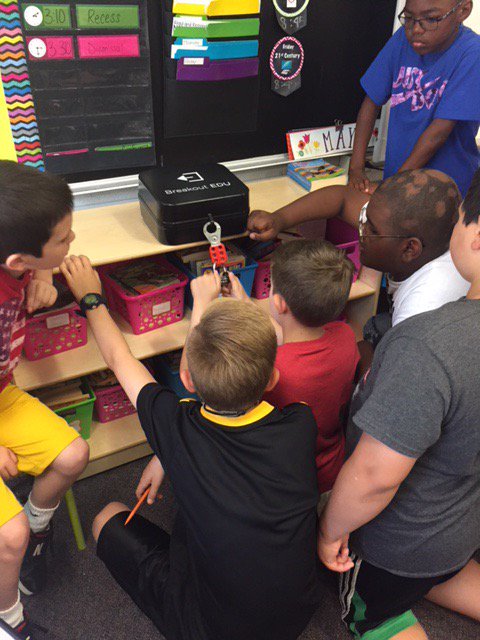 Ms_Strahan's tweet photo. Both 4th grade classes used clues and cooperation today to save summer vacation! Thanks @reneebiegas for such a fun lesson! #breakoutedu https://t.co/5phgih9ILZ