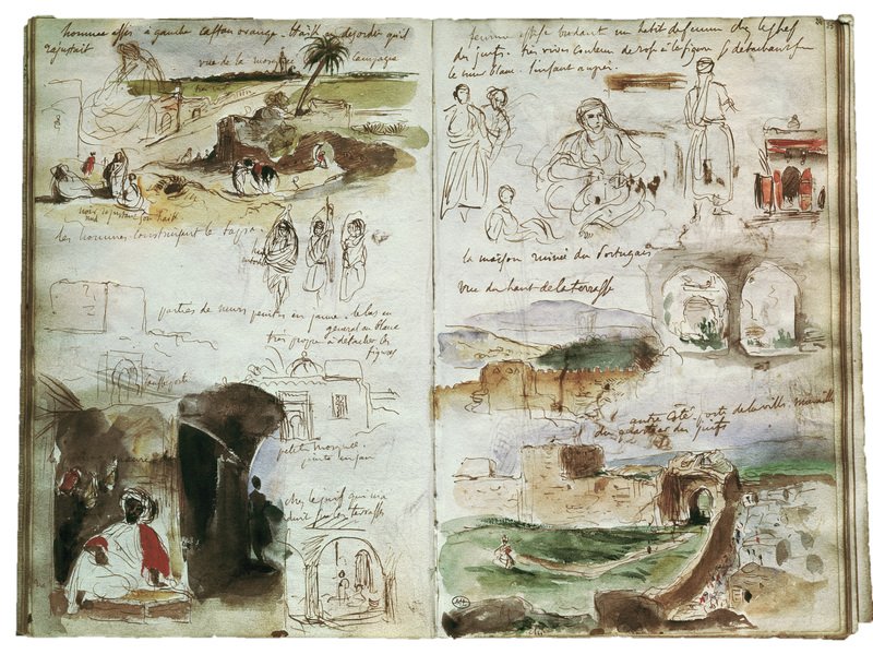 Flanerie_art's tweet photo. En 1832, Eugène Delacroix accompagne au Maroc la mission diplomatique française auprès du sultan Abd Al-Rahman. Au fil du voyage, il emplit ses carnets de croquis et d'aquarelles. Un répertoire inépuisable de formes et de couleurs, qui inspireront plus tard toutes ses toiles. https://t.co/rBakOVWZFY