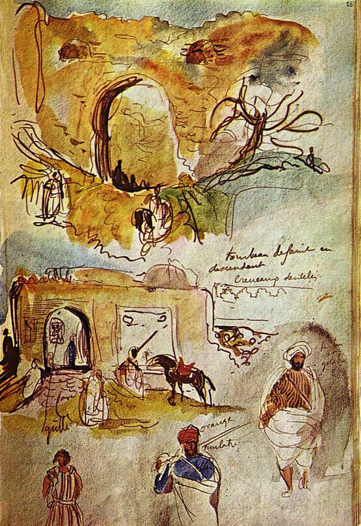 Flanerie_art's tweet photo. En 1832, Eugène Delacroix accompagne au Maroc la mission diplomatique française auprès du sultan Abd Al-Rahman. Au fil du voyage, il emplit ses carnets de croquis et d'aquarelles. Un répertoire inépuisable de formes et de couleurs, qui inspireront plus tard toutes ses toiles. https://t.co/rBakOVWZFY