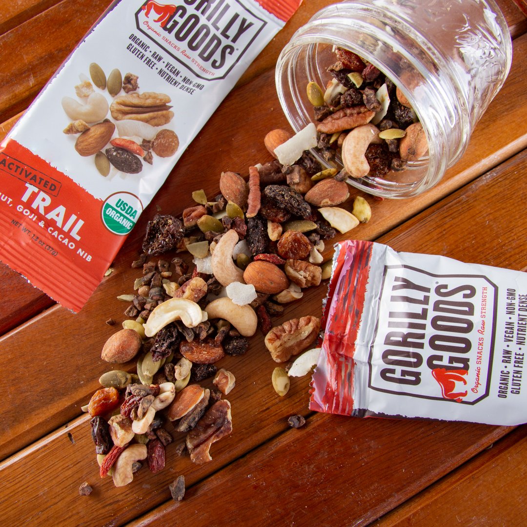 Trade in your basic trail mix for Gorilly Goods Trail, a blend of activated nuts, seeds, goji &amp; cacao nibs.

#gorillygoods #Raw #organic #sprouted #vegan #paleofriendly #snacking #wholesnacks