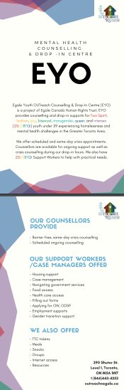 im_cti's tweet photo. .@egaleOUTreach Counselling and Drop-In Centre (EYO) is a project of @egalecanada Human Rights trust. EYO provides counselling and drop-in supports for 2SLGBTQI youth under 29 experiencing homelessness and mental health challenges in the Greater Toronto Area.
#InspiringMinds https://t.co/7ETaL4J25H
