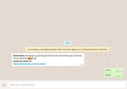 VidaDigitalTV's tweet photo. ¡Cuidado! Alerta por mensaje de falsa promoción en WhatsApp https://t.co/aYdCFco7eY - NO CAIGAN! @mcdonaldspa https://t.co/fnSk6d8RBP