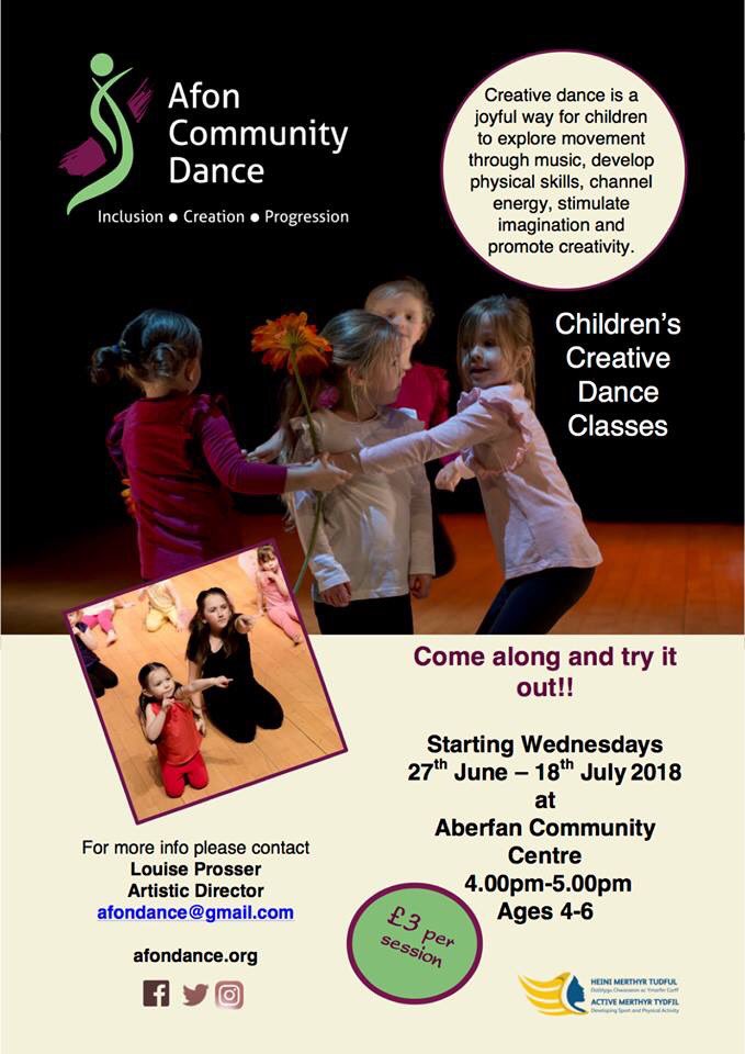 AfonDance's tweet photo. We are very excited to be starting a NEW dance class for 4-6yr olds at Aberfan Community Centre on Wednesday 27th June from 4-5pm!!  Come along and join in the fun with Afon Community Dance!!! Thanks to @ActiveMerthyr for funding this session! https://t.co/d4FhTeZ0I8
